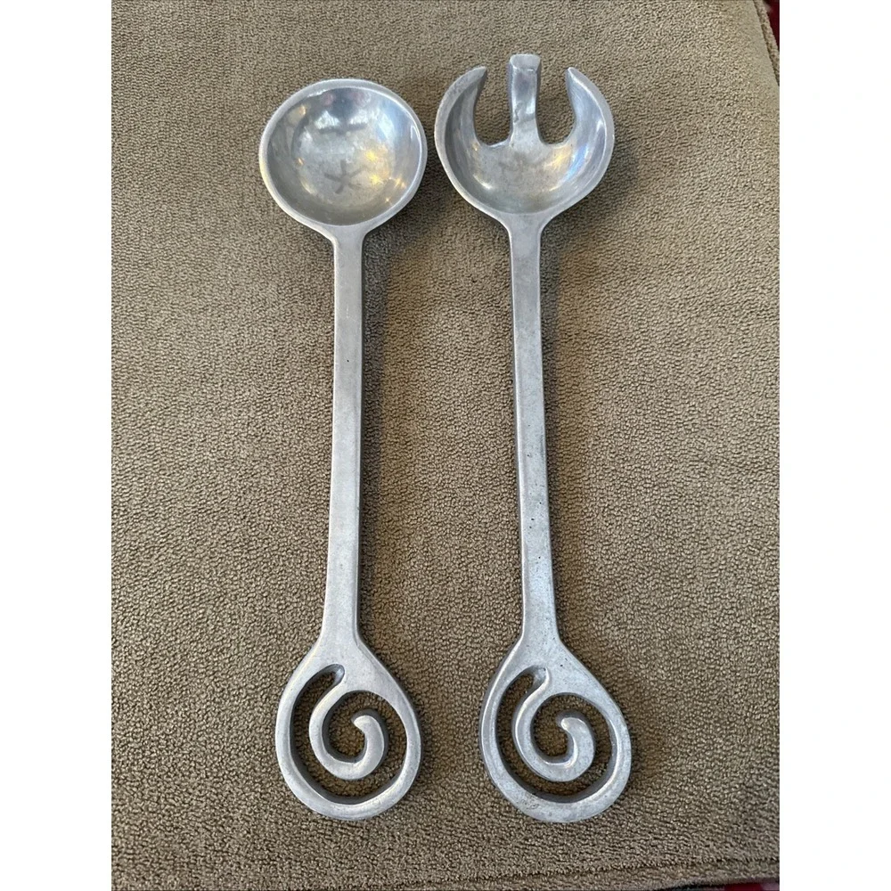 Large Oversized Cast Aluminum Modern Salad Fork and Spoon Serving Set 13